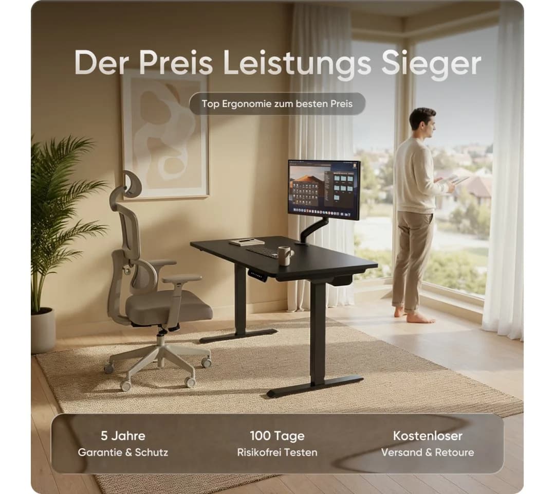 DESKSPACE Schreibtisch Pro Elektrisch höhenverstellbar Schwarz