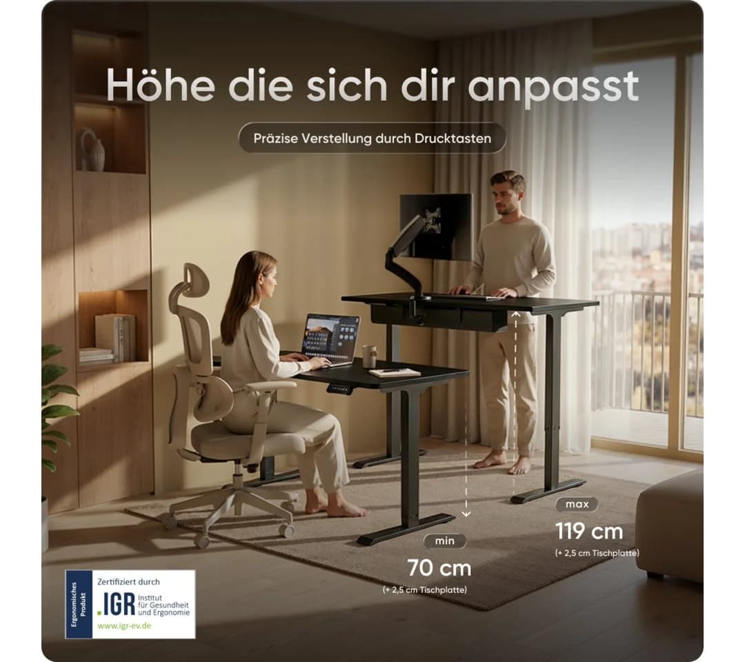 DESKSPACE Schreibtisch Pro Elektrisch höhenverstellbar Schwarz - Bild 5