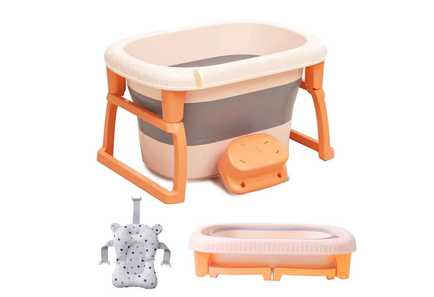 IKIDO Babybadewanne 3 in 1 Faltbar Orange mit Sicherheitsgurt - Bild 2