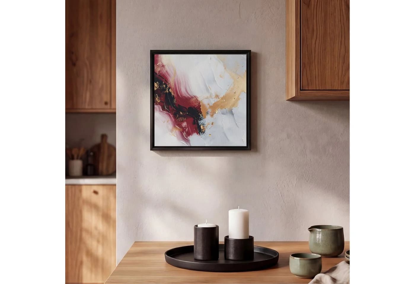 OneMillionCanvasses® Abstraktes Leinwandbild Rot Gold Schattenfugenrahmen