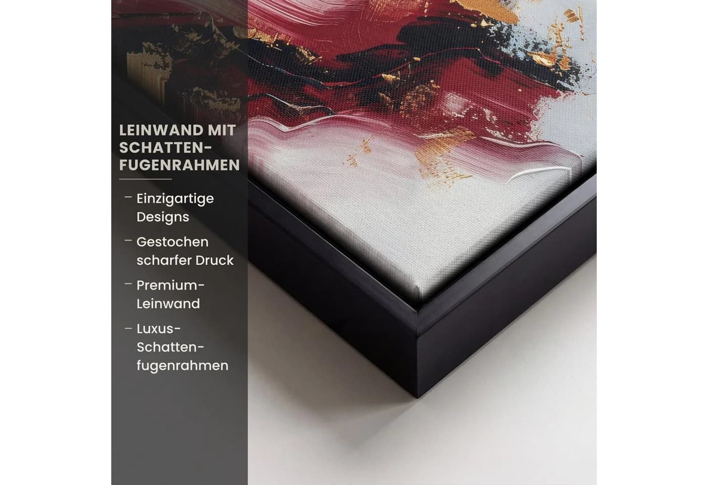 OneMillionCanvasses® Abstraktes Leinwandbild Rot Gold Schattenfugenrahmen - Bild 3