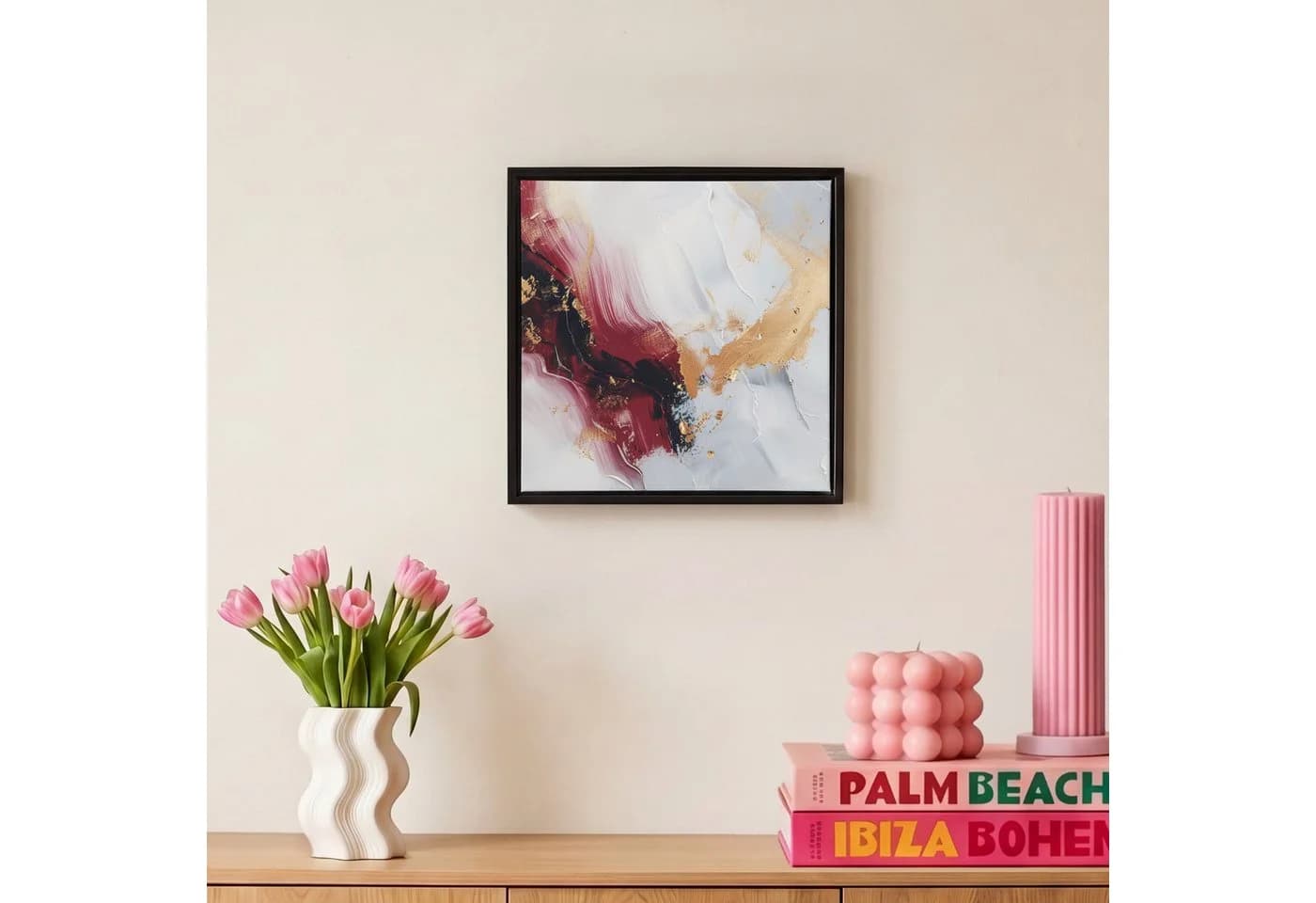 OneMillionCanvasses® Abstraktes Leinwandbild Rot Gold Schattenfugenrahmen - Bild 4