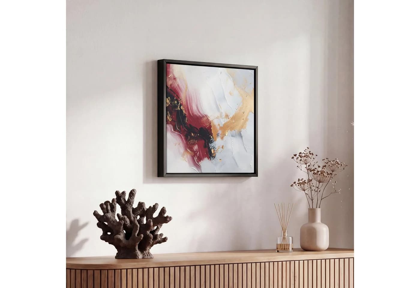 OneMillionCanvasses® Abstraktes Leinwandbild Rot Gold Schattenfugenrahmen - Bild 5