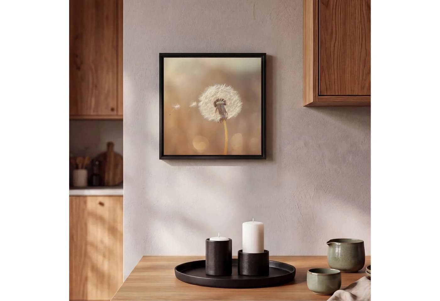 OneMillionCanvasses® Leinwandbild Löwenzahn Beige mit Schattenfugenrahmen