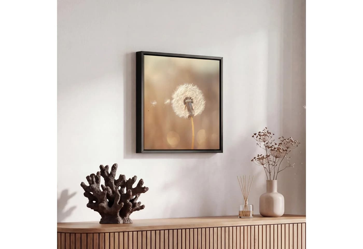 OneMillionCanvasses® Leinwandbild Löwenzahn Beige mit Schattenfugenrahmen - Bild 5