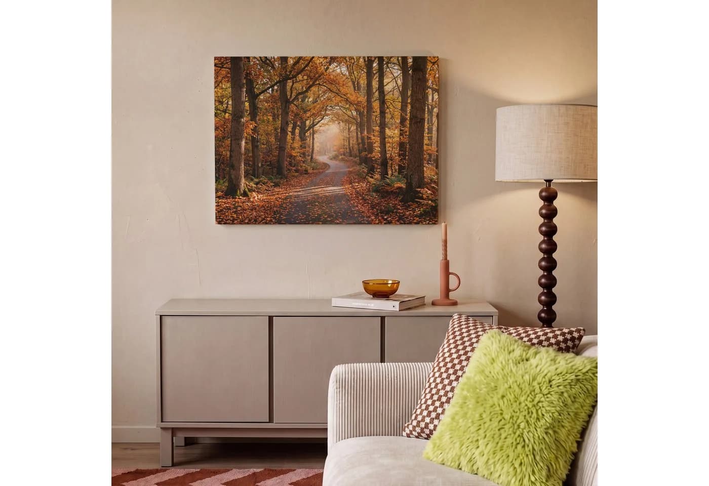 OneMillionCanvasses® Leinwandbild Waldweg Herbstwald Orange