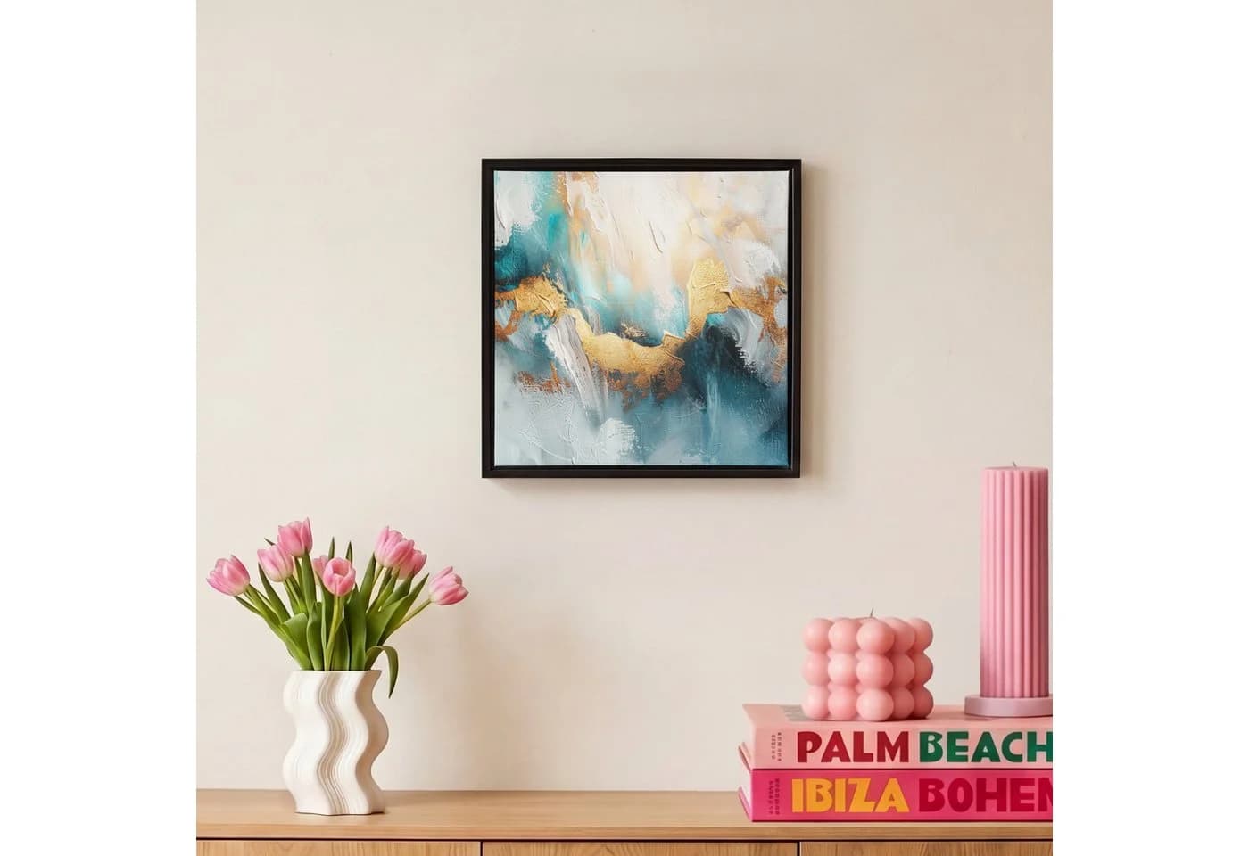 OneMillionCanvasses® Leinwandbild Abstrakt Blau Gold Schattenfugenrahmen - Bild 4