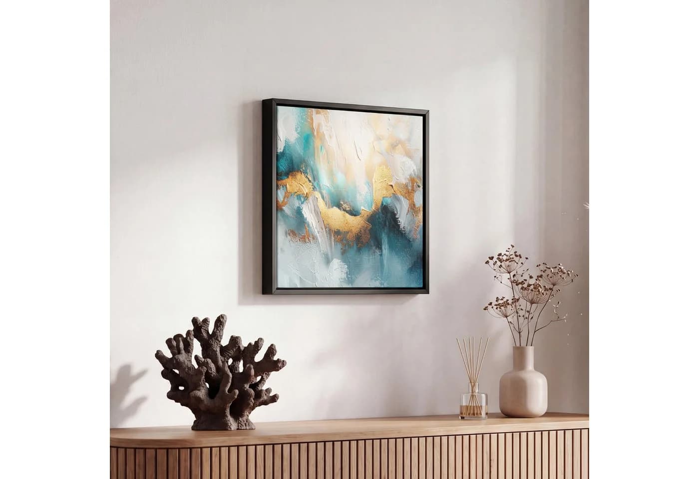 OneMillionCanvasses® Leinwandbild Abstrakt Blau Gold Schattenfugenrahmen - Bild 5