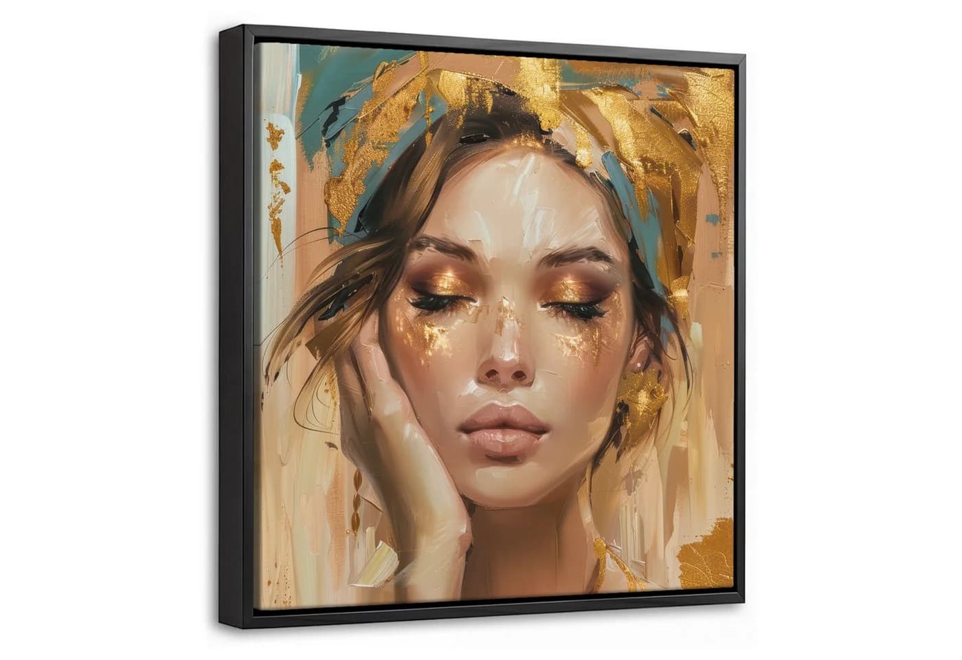 OneMillionCanvasses® Leinwandbild Frau Porträt Gold Schattenfugenrahmen 20x20cm - Bild 2