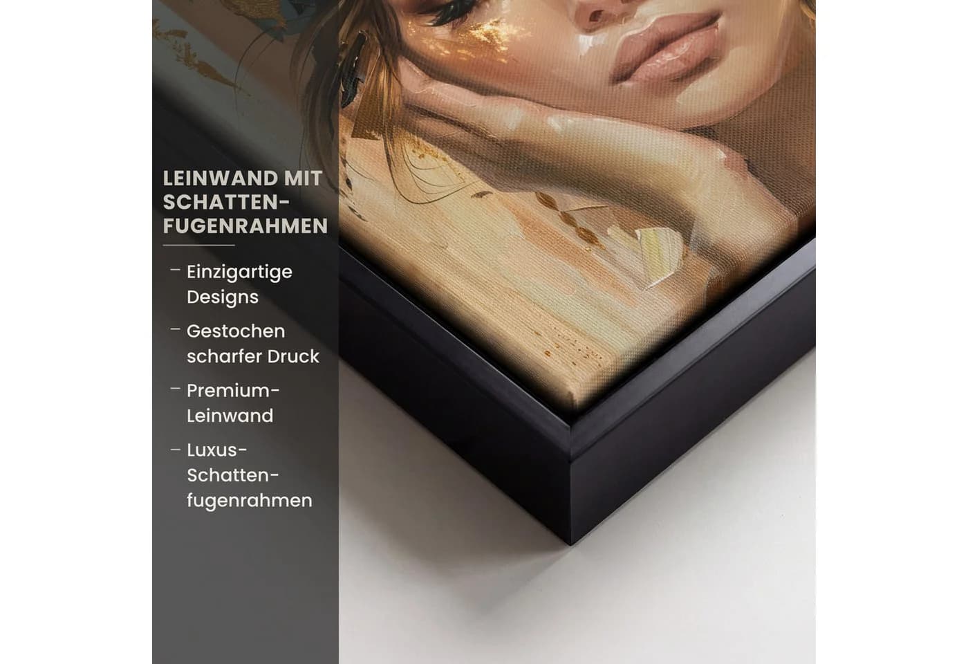 OneMillionCanvasses® Leinwandbild Frau Porträt Gold Schattenfugenrahmen 20x20cm - Bild 3