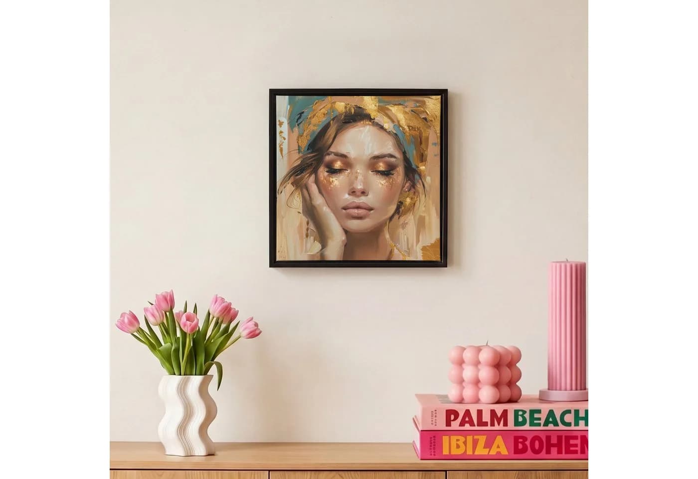 OneMillionCanvasses® Leinwandbild Frau Porträt Gold Schattenfugenrahmen 20x20cm - Bild 4