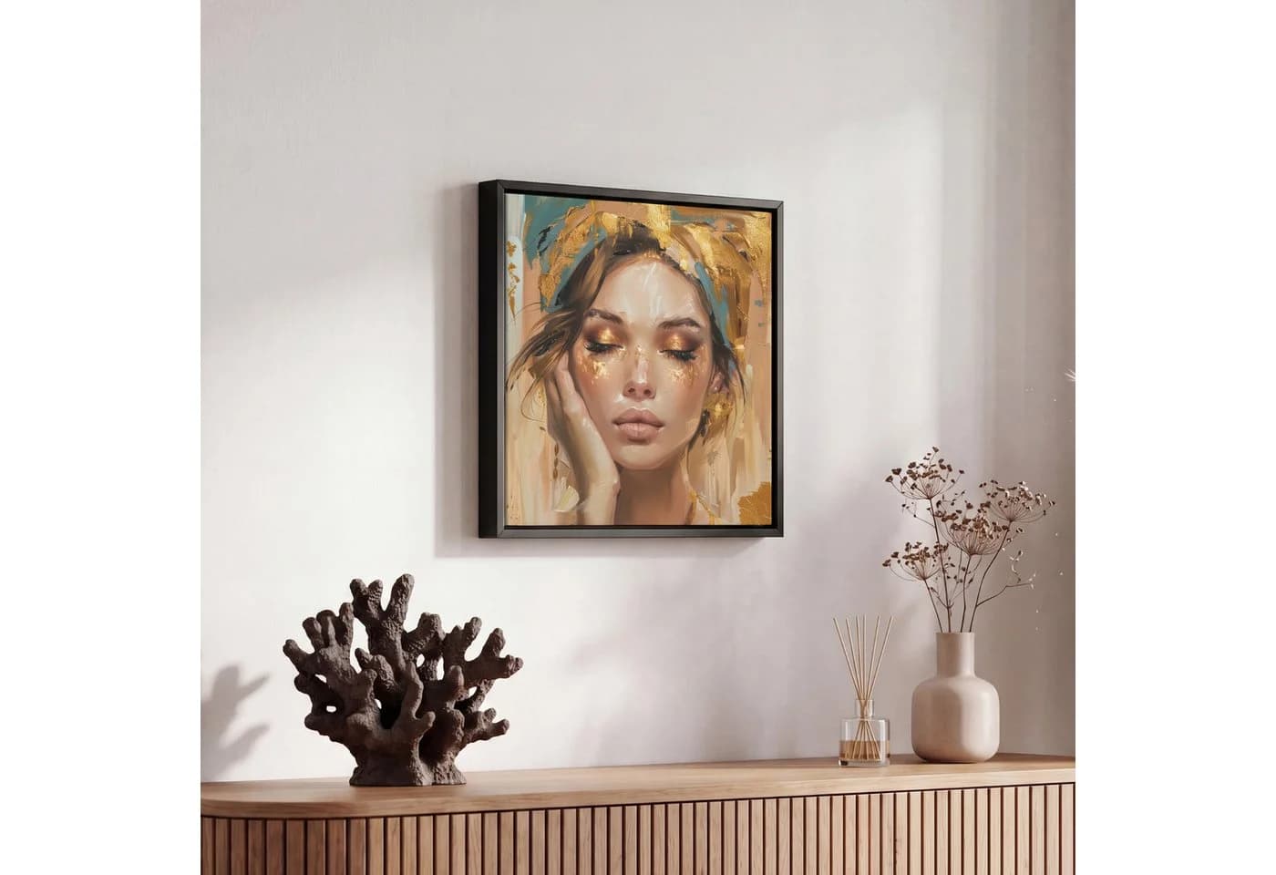 OneMillionCanvasses® Leinwandbild Frau Porträt Gold Schattenfugenrahmen 20x20cm - Bild 5