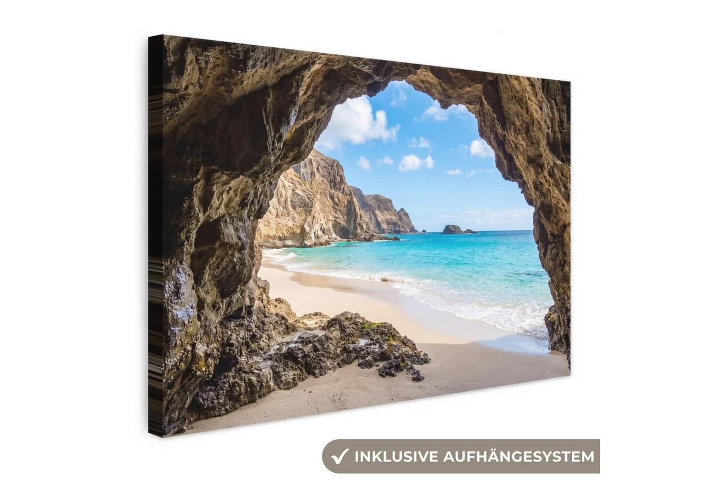 OneMillionCanvasses® Leinwandbild Höhle Strand Meer Blau 30x20 cm - Bild 2