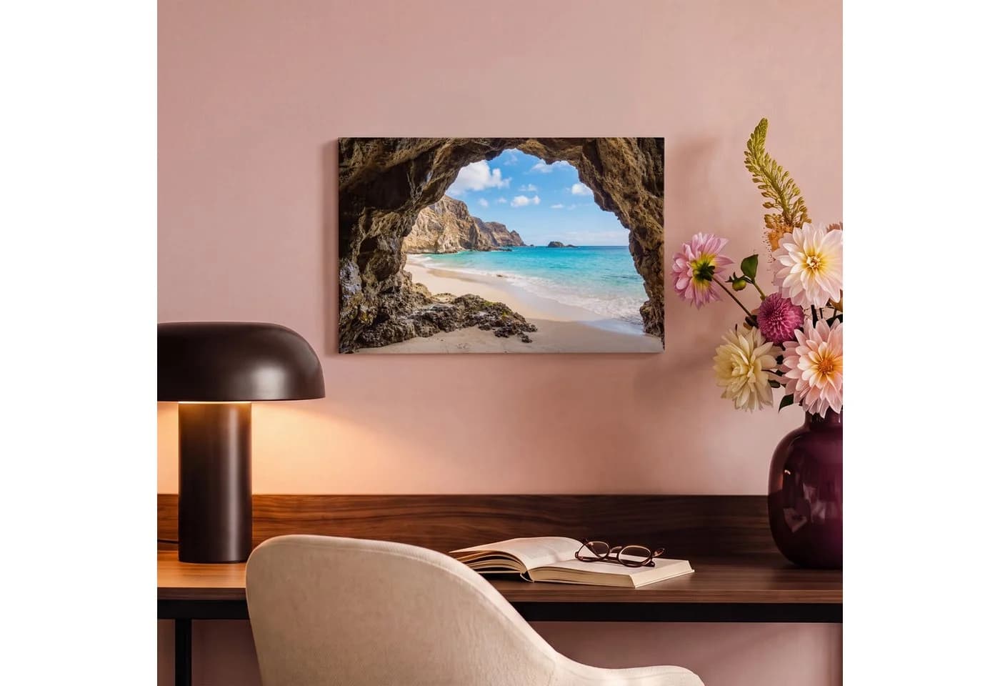 OneMillionCanvasses® Leinwandbild Höhle Strand Meer Blau 30x20 cm - Bild 4
