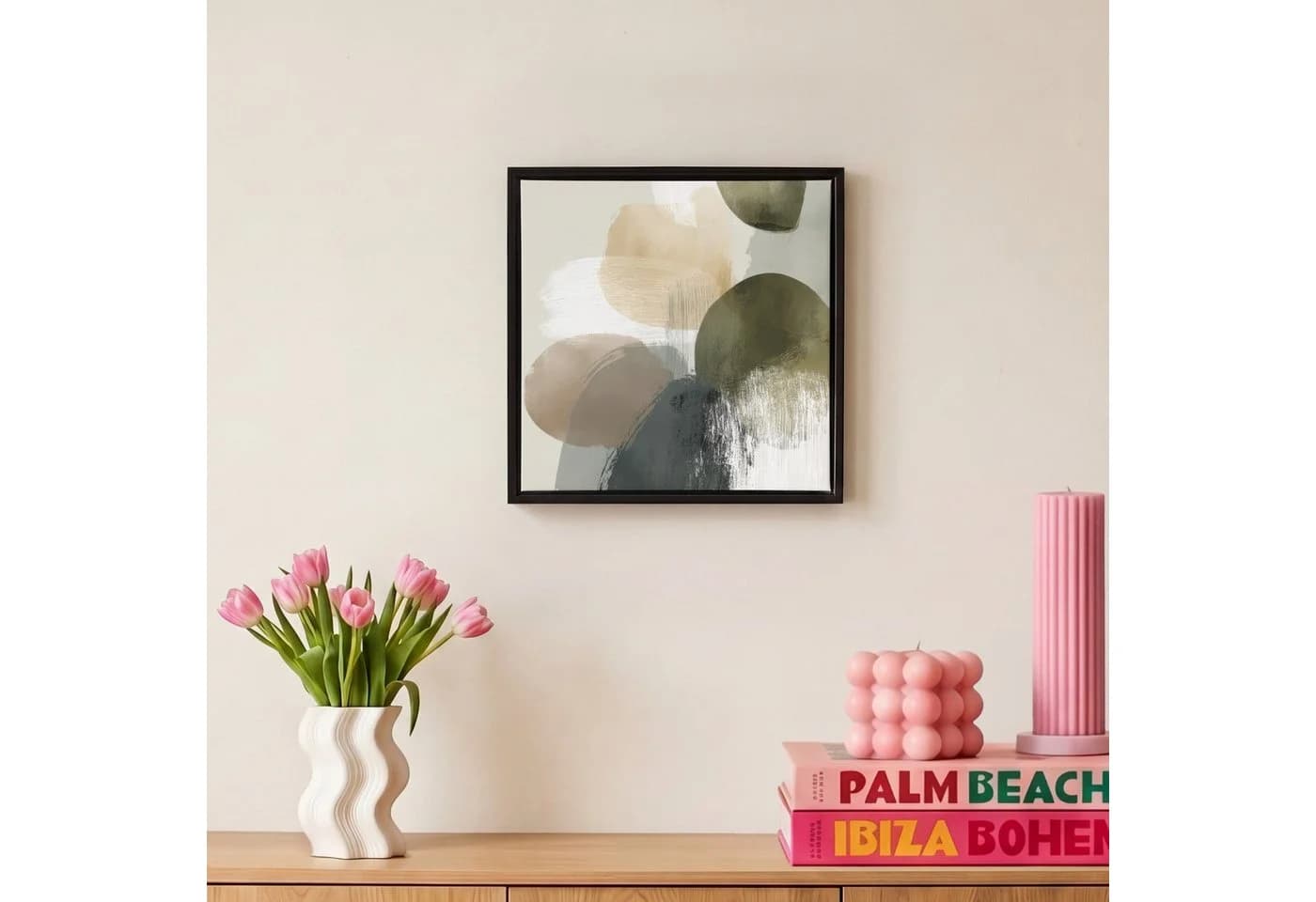 OneMillionCanvasses® Leinwandbild mit Rahmen Minimalistisch Beige 20x20cm - Bild 4
