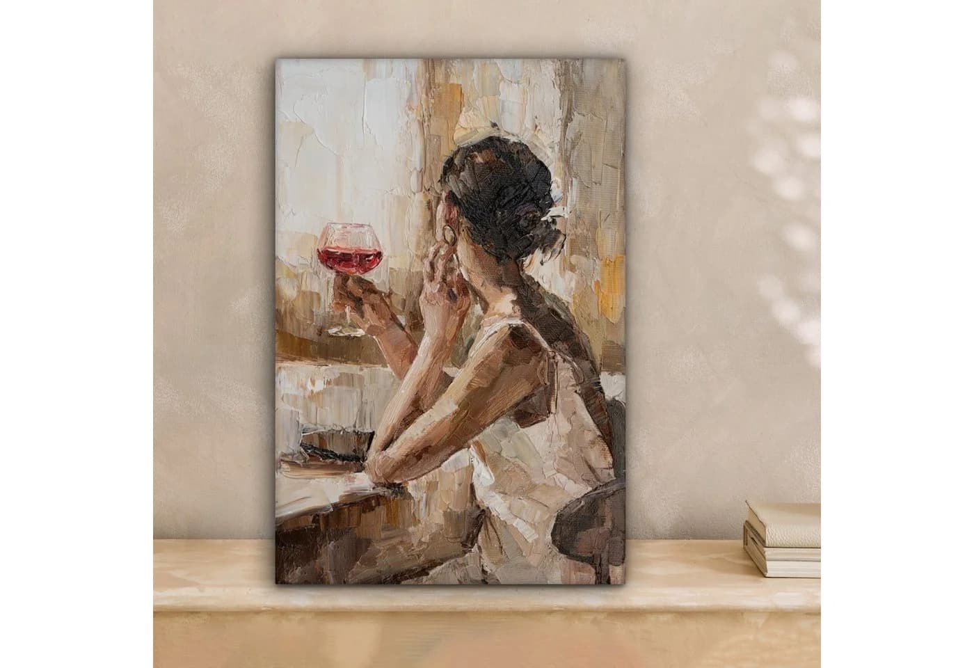 OneMillionCanvasses® Leinwandbild Kunstdrucke - Frau - Wein - Öl, Fotodruck (1 St), Leinwand Canvas Wandbild, Wanddekoration 20x30 cm