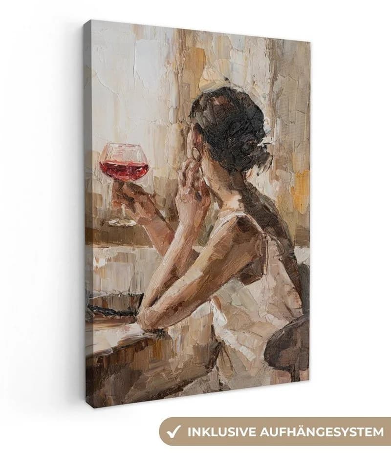 OneMillionCanvasses® Leinwandbild Kunstdrucke - Frau - Wein - Öl, Fotodruck (1 St), Leinwand Canvas Wandbild, Wanddekoration 20x30 cm - Bild 2