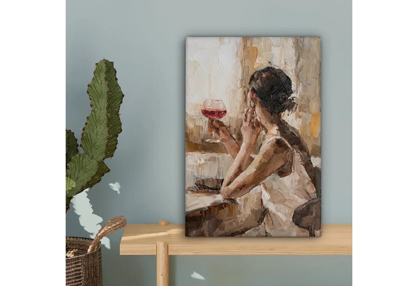 OneMillionCanvasses® Leinwandbild Kunstdrucke - Frau - Wein - Öl, Fotodruck (1 St), Leinwand Canvas Wandbild, Wanddekoration 20x30 cm - Bild 5