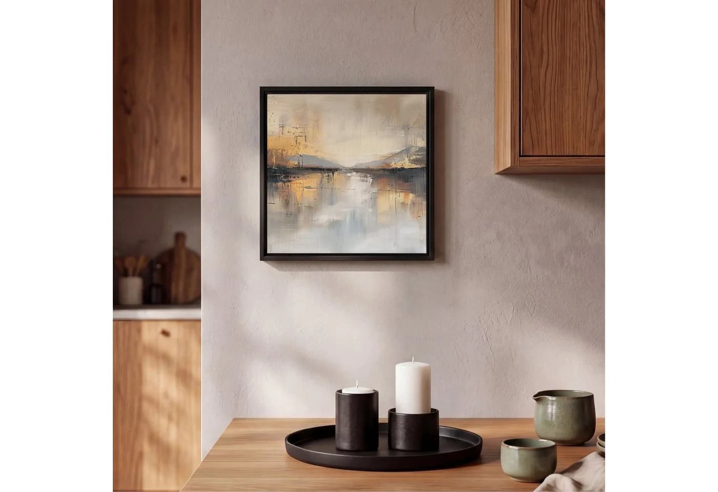 OneMillionCanvasses® Leinwandbild Abstrakt Beige Gold 20x20cm mit Rahmen