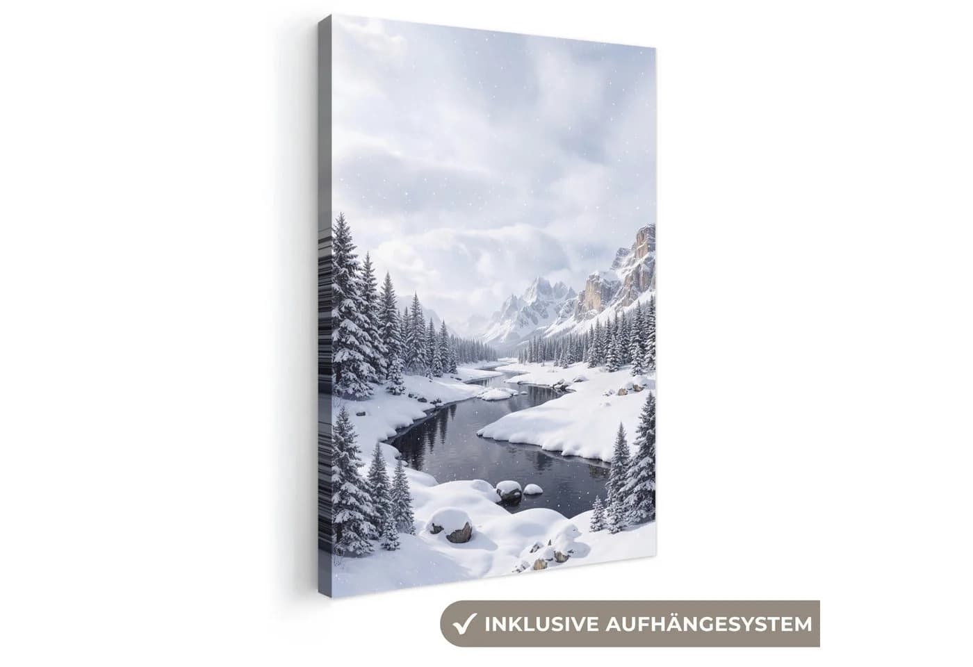 OneMillionCanvasses® Leinwandbild Winterlandschaft Berge Fluss 20x30 cm - Bild 2