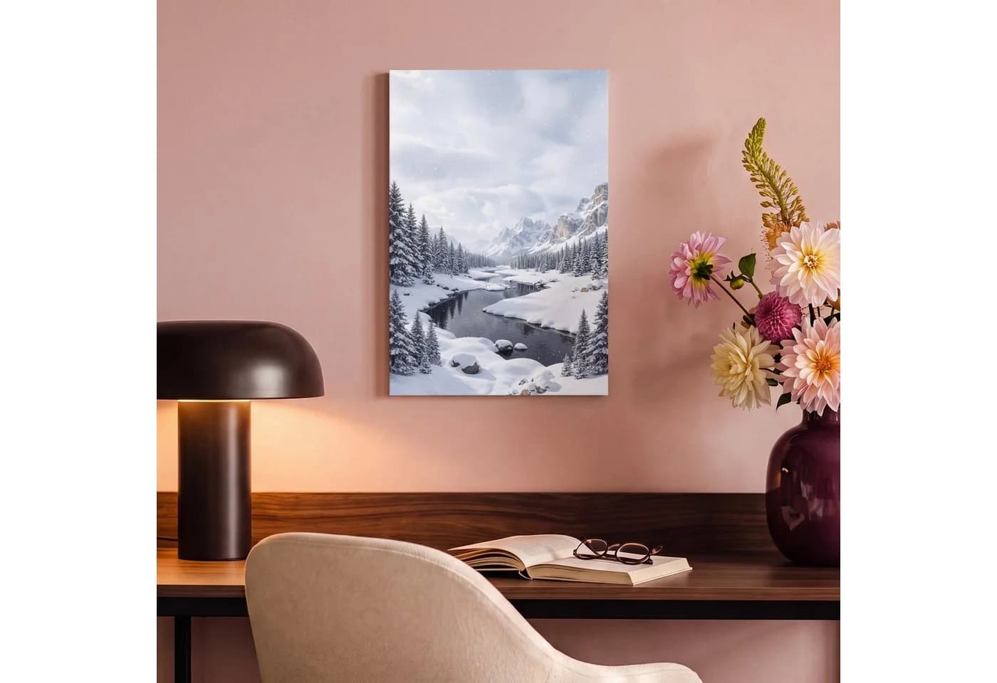 OneMillionCanvasses® Leinwandbild Winterlandschaft Berge Fluss 20x30 cm - Bild 4