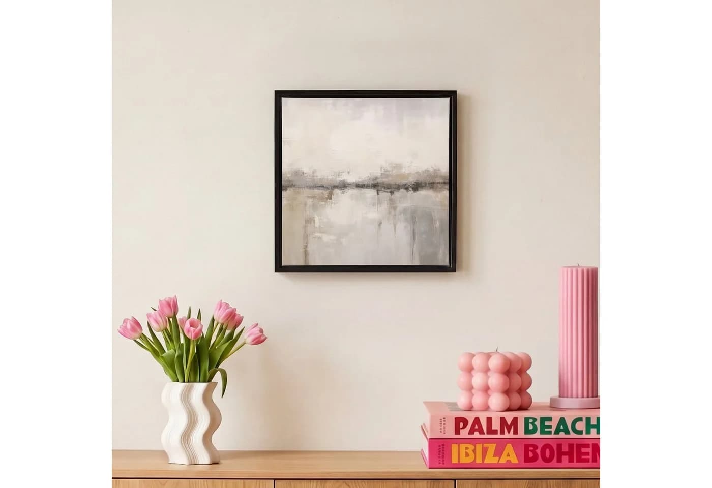 OneMillionCanvasses® Leinwandbild Abstrakt Beige Grau mit Schattenfugenrahmen - Bild 4