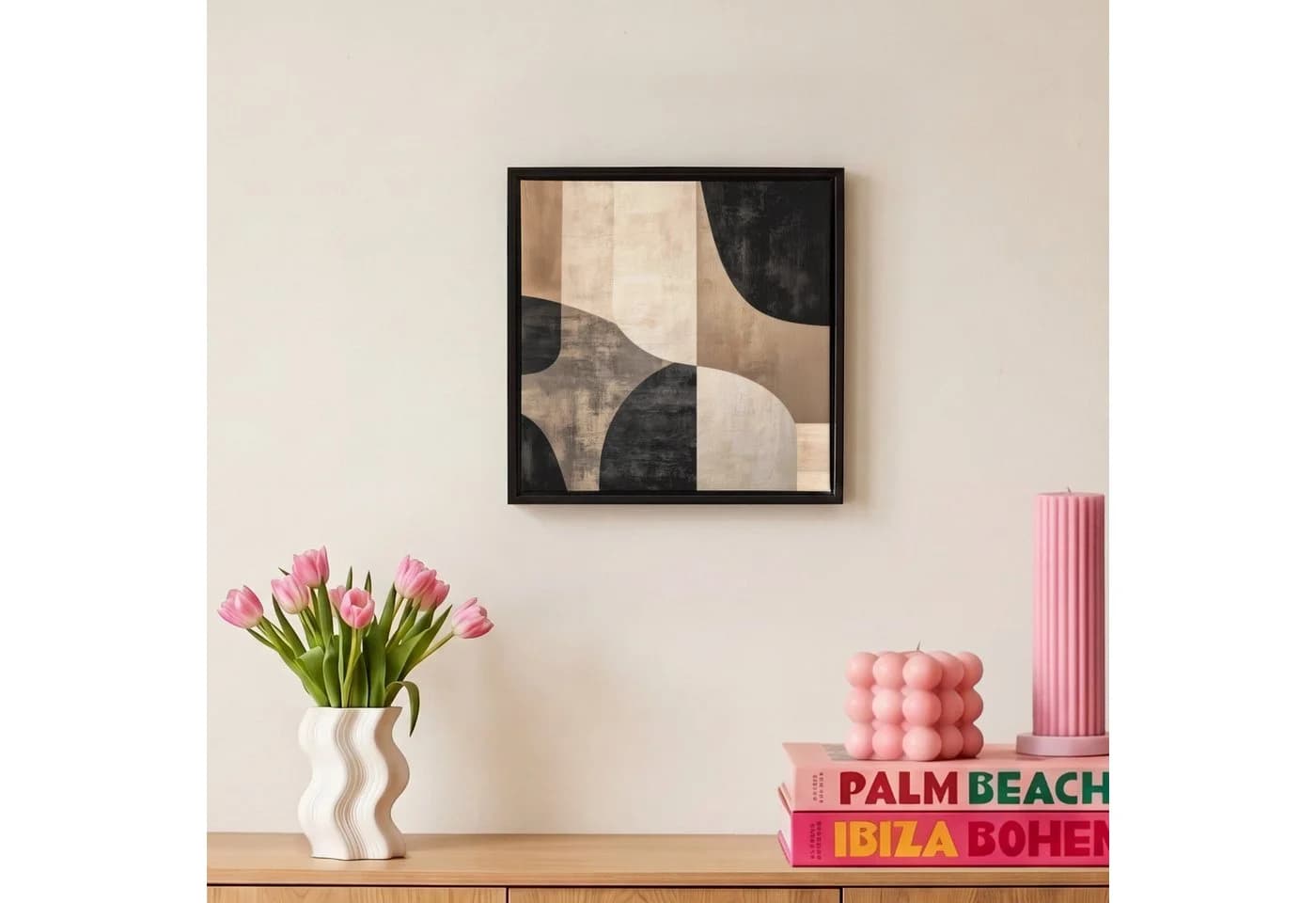 OneMillionCanvasses® Leinwandbild Abstrakt Schwarz Beige mit Schattenfugenrahmen - Bild 4