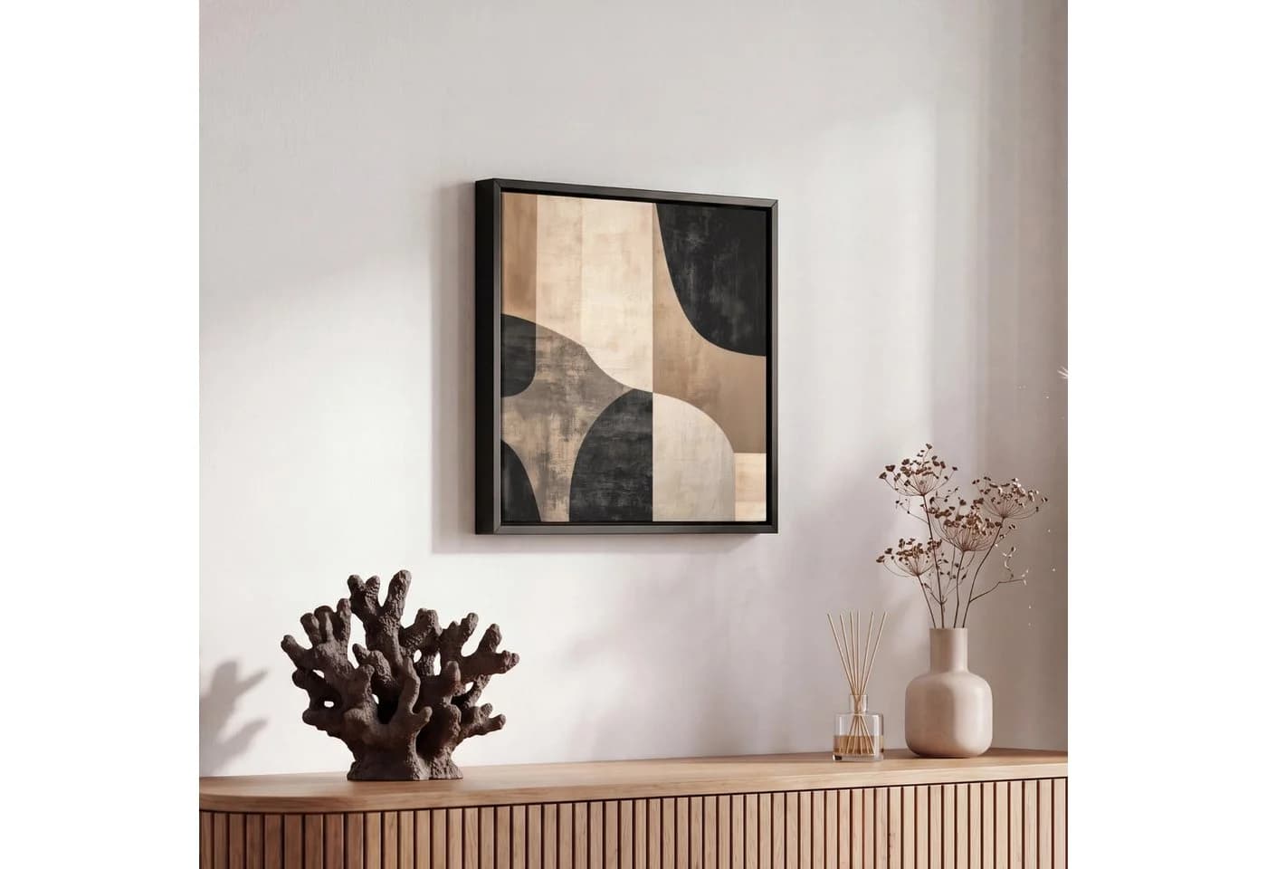 OneMillionCanvasses® Leinwandbild Abstrakt Schwarz Beige mit Schattenfugenrahmen - Bild 5