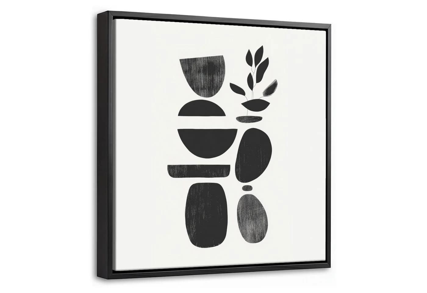 OneMillionCanvasses® Leinwandbild Schwarz Abstrakt Japandi mit Rahmen - Bild 2