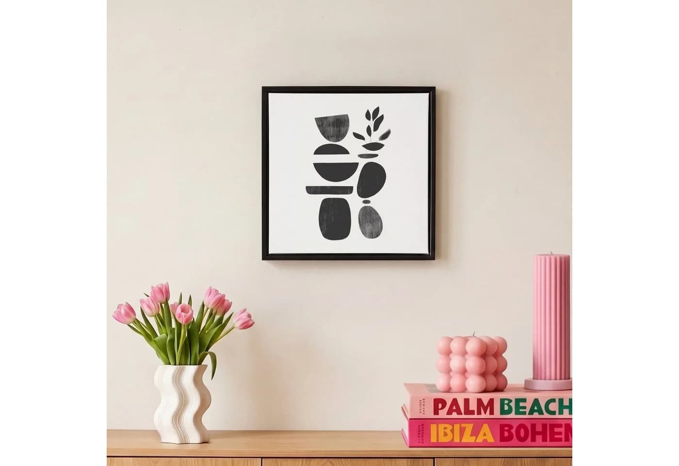 OneMillionCanvasses® Leinwandbild Schwarz Abstrakt Japandi mit Rahmen - Bild 4