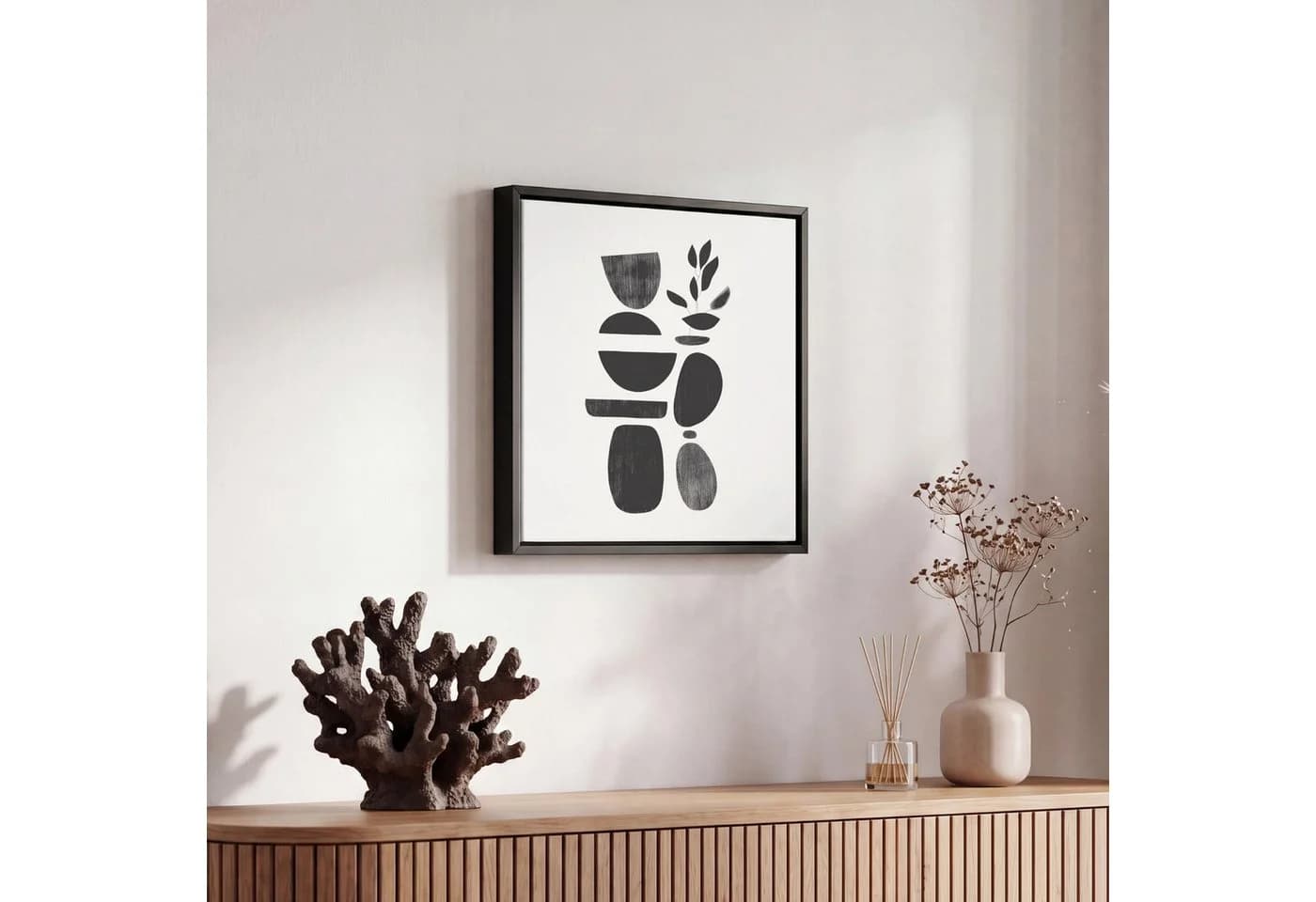 OneMillionCanvasses® Leinwandbild Schwarz Abstrakt Japandi mit Rahmen - Bild 5