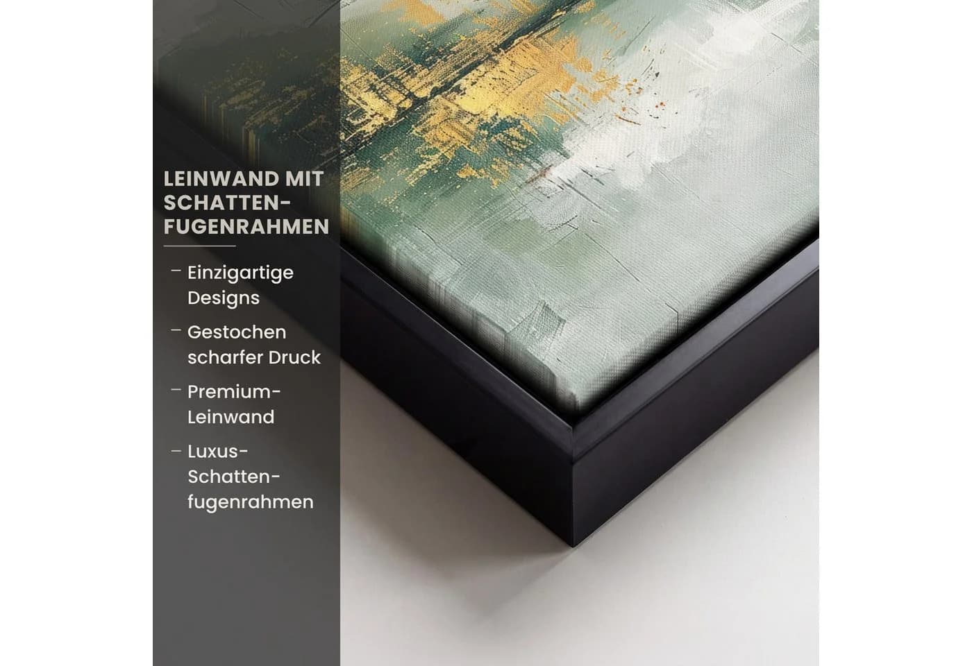 OnlyWow Leinwandbild Abstrakt Grün Gold Schattenfugenrahmen - Bild 3