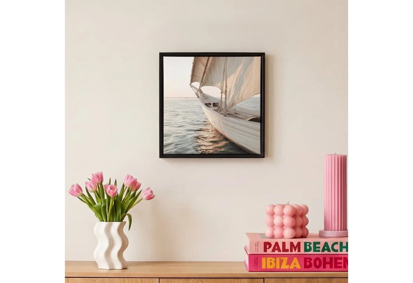 OneMillionCanvasses® Leinwandbild Segelboot Beige mit Schattenfugenrahmen - Bild 4