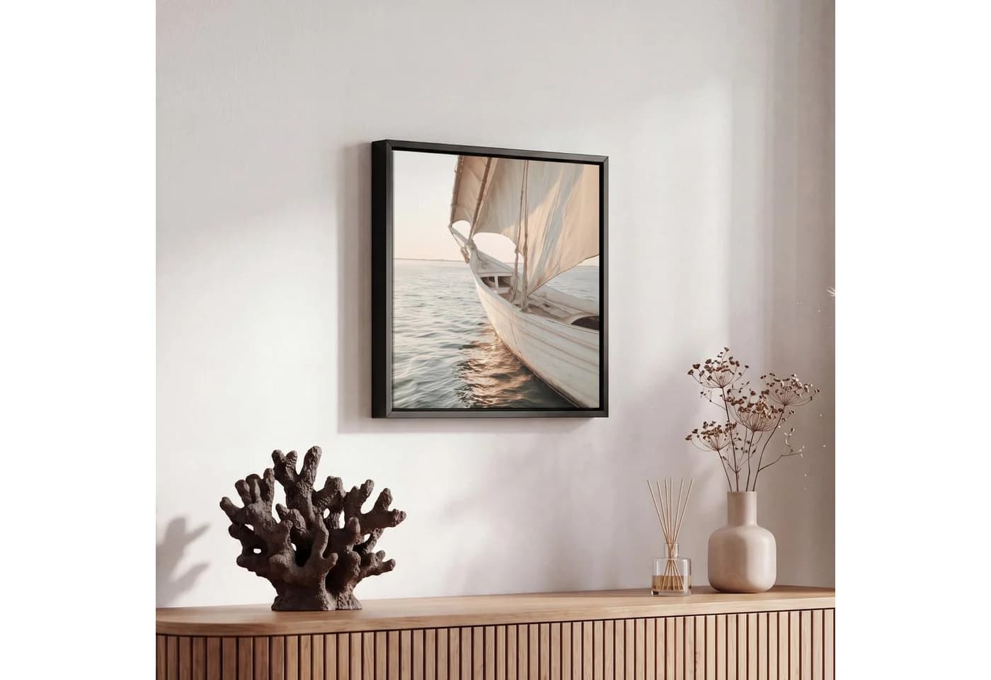 OneMillionCanvasses® Leinwandbild Segelboot Beige mit Schattenfugenrahmen - Bild 5
