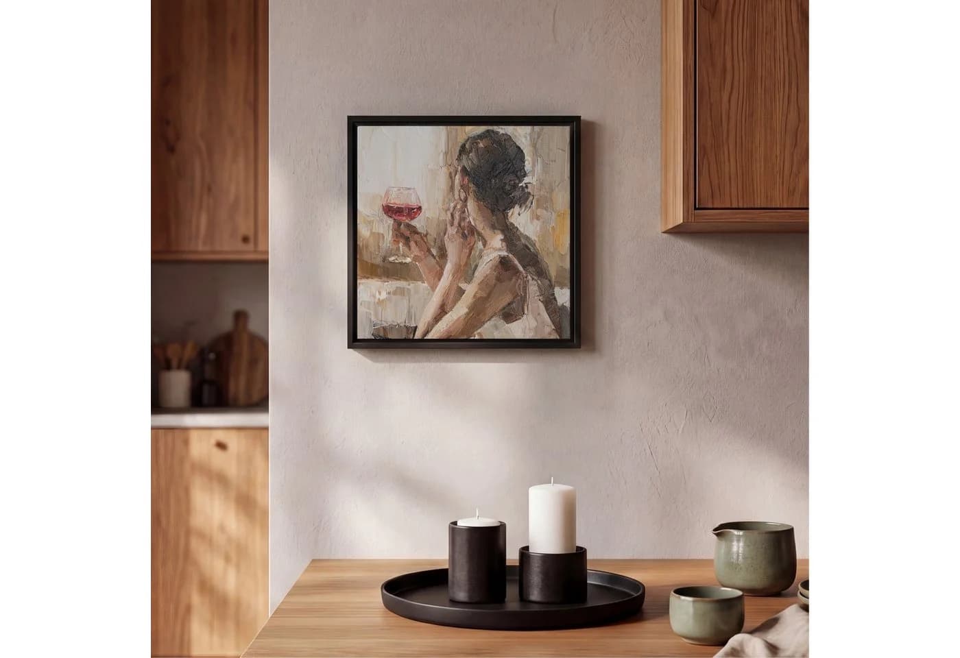 OneMillionCanvasses® Leinwandbild Frau Wein Beige Schattenfugenrahmen