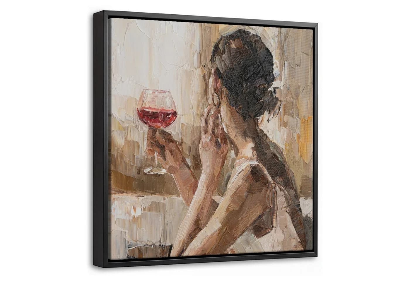 OneMillionCanvasses® Leinwandbild Frau Wein Beige Schattenfugenrahmen - Bild 2