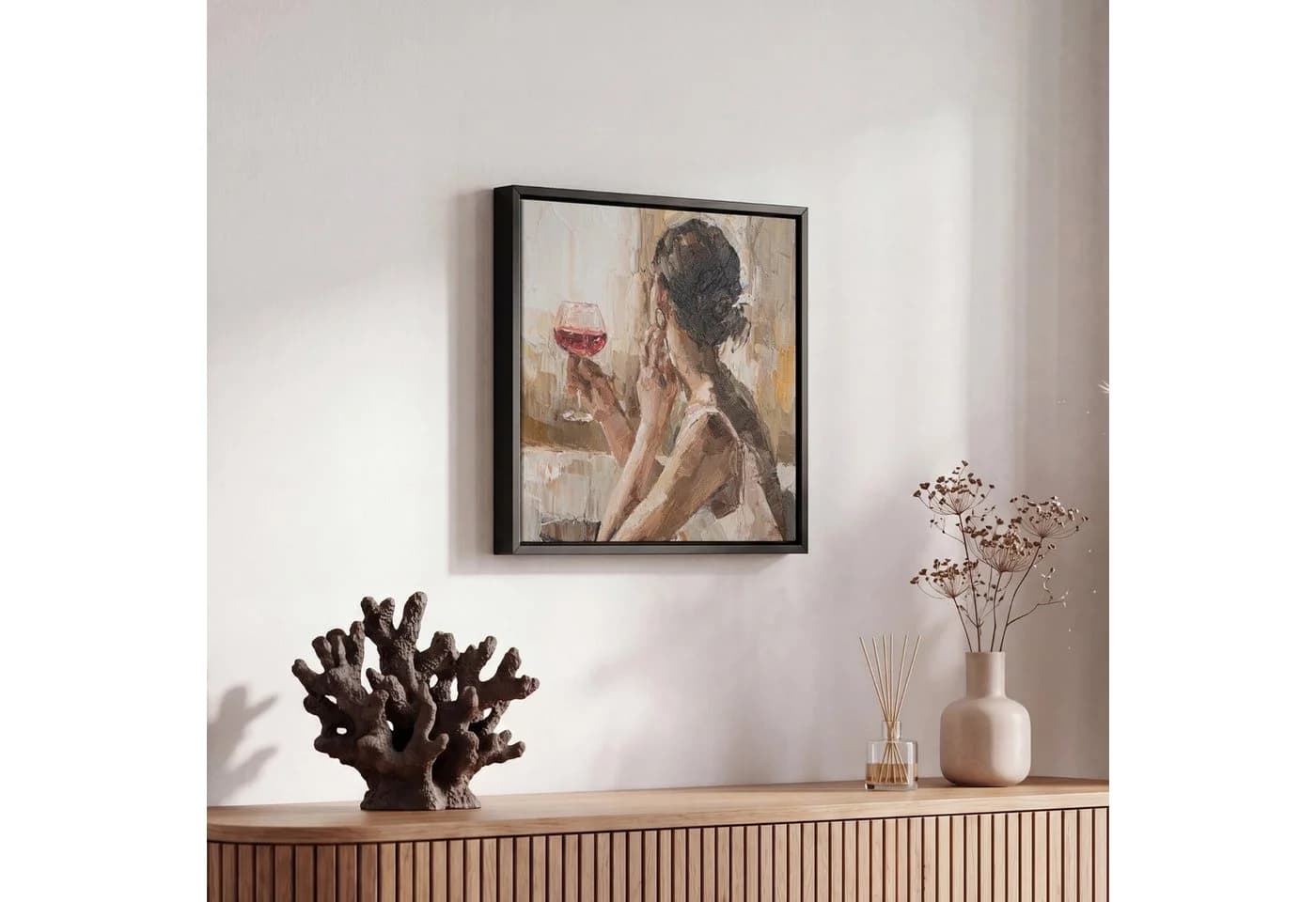 OneMillionCanvasses® Leinwandbild Frau Wein Beige Schattenfugenrahmen - Bild 5