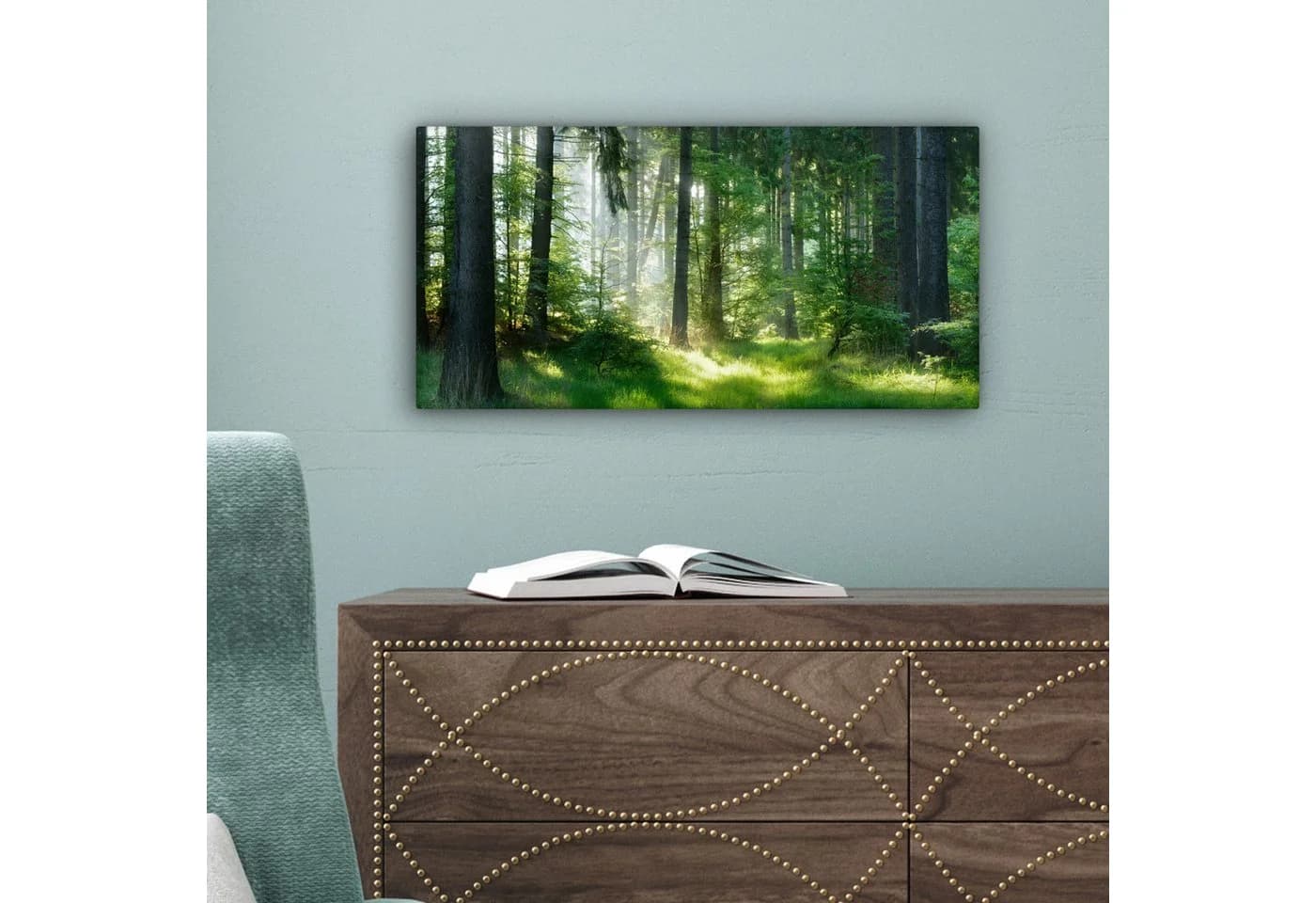 OneMillionCanvasses® Leinwandbild Panorama Natur Bäume Wald Grün Sonne Gras Pflanzen Fotodruck Wandbild Deko - Bild 5