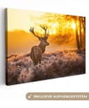 OneMillionCanvasses® Leinwandbild Hirsche - Tiere - Sonnenuntergang - Winter - Heidekraut - Natur, Fotodruck Bild 2