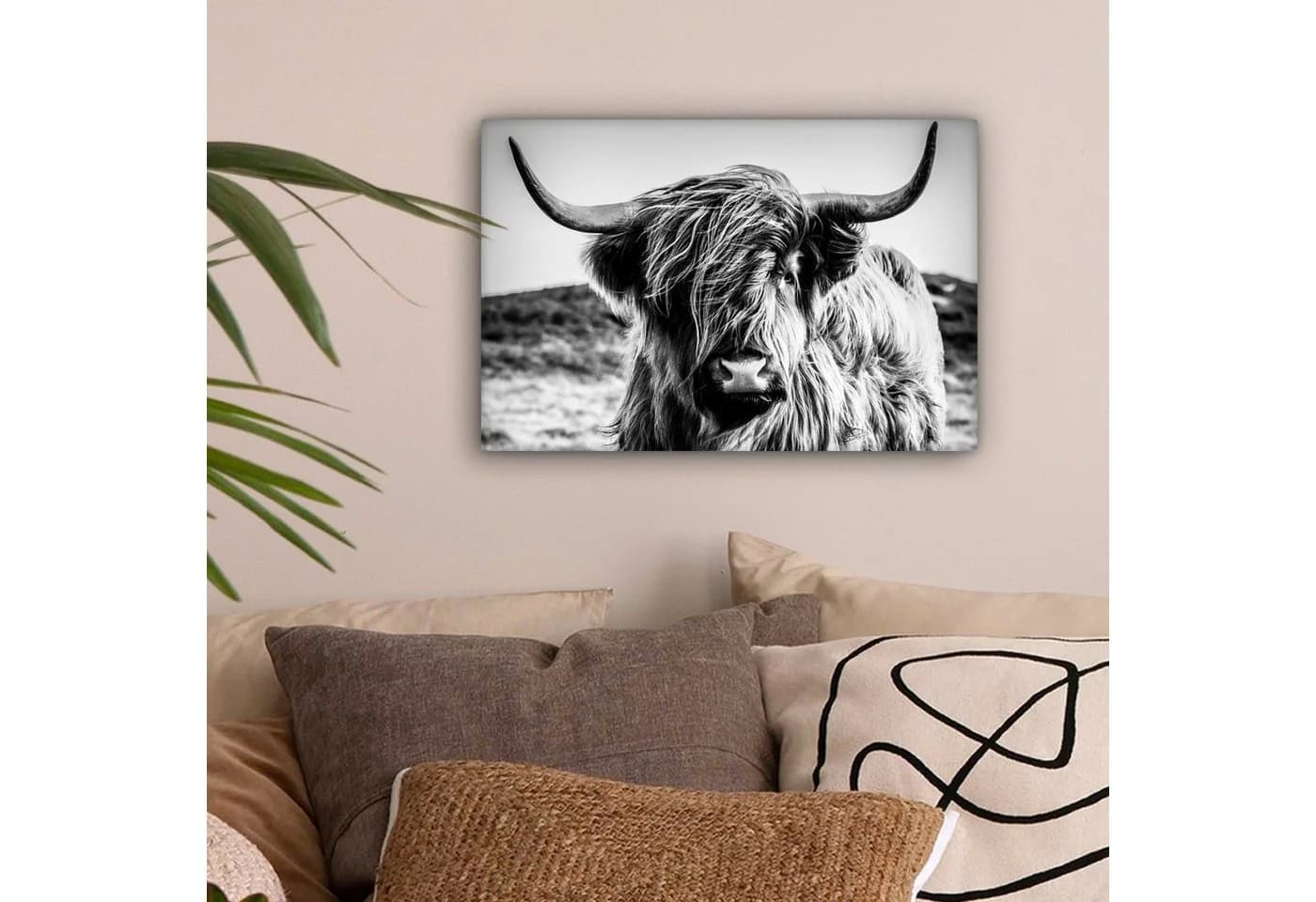 OneMillionCanvasses® Leinwandbild Schottischer Highlander Schwarz-Weiß