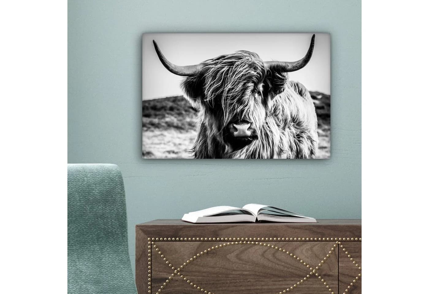 OneMillionCanvasses® Leinwandbild Schottischer Highlander Schwarz-Weiß - Bild 5
