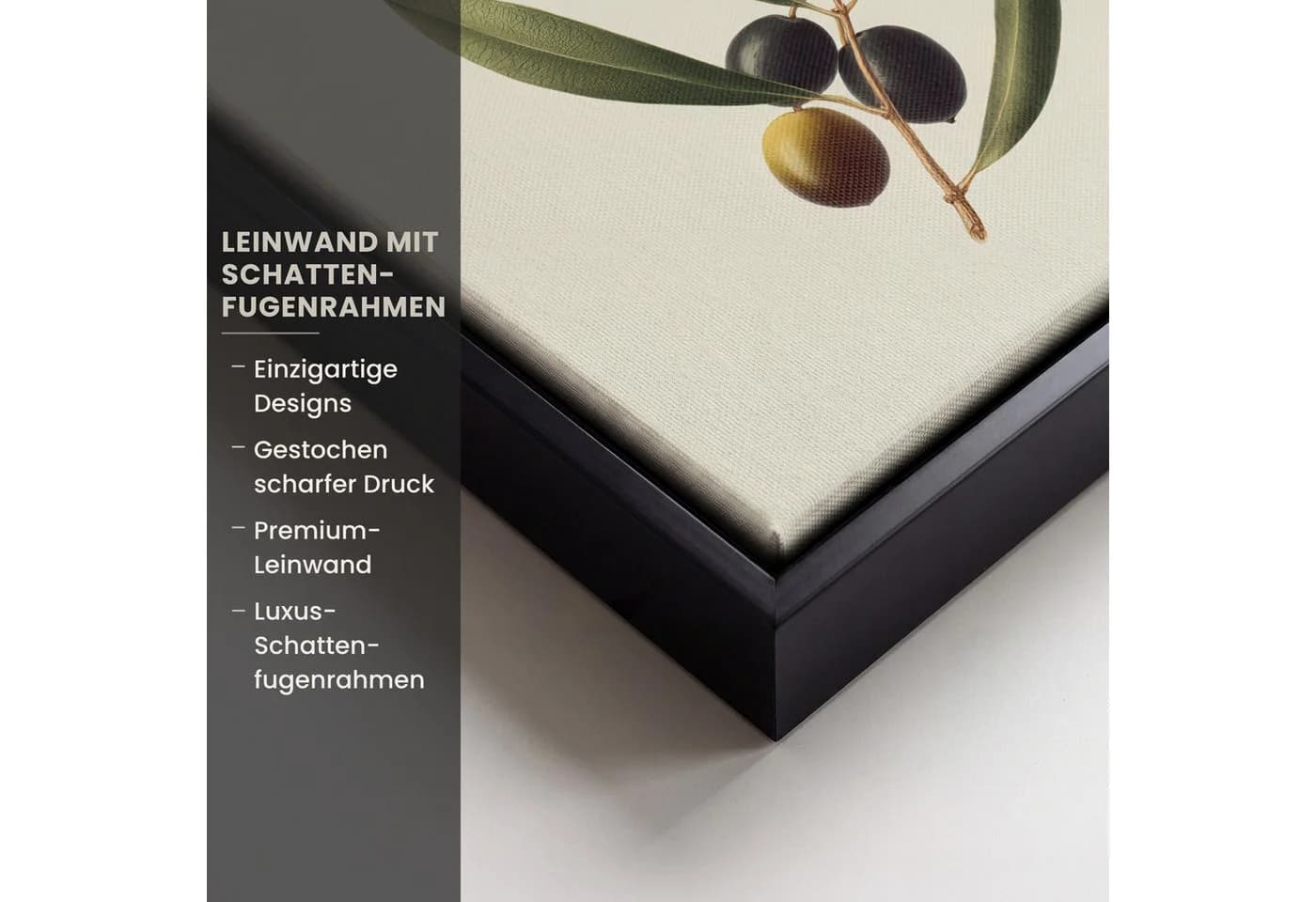 OneMillionCanvasses® Leinwandbild Olivenzweig Dunkelgrün mit Schattenfugenrahmen - Bild 3