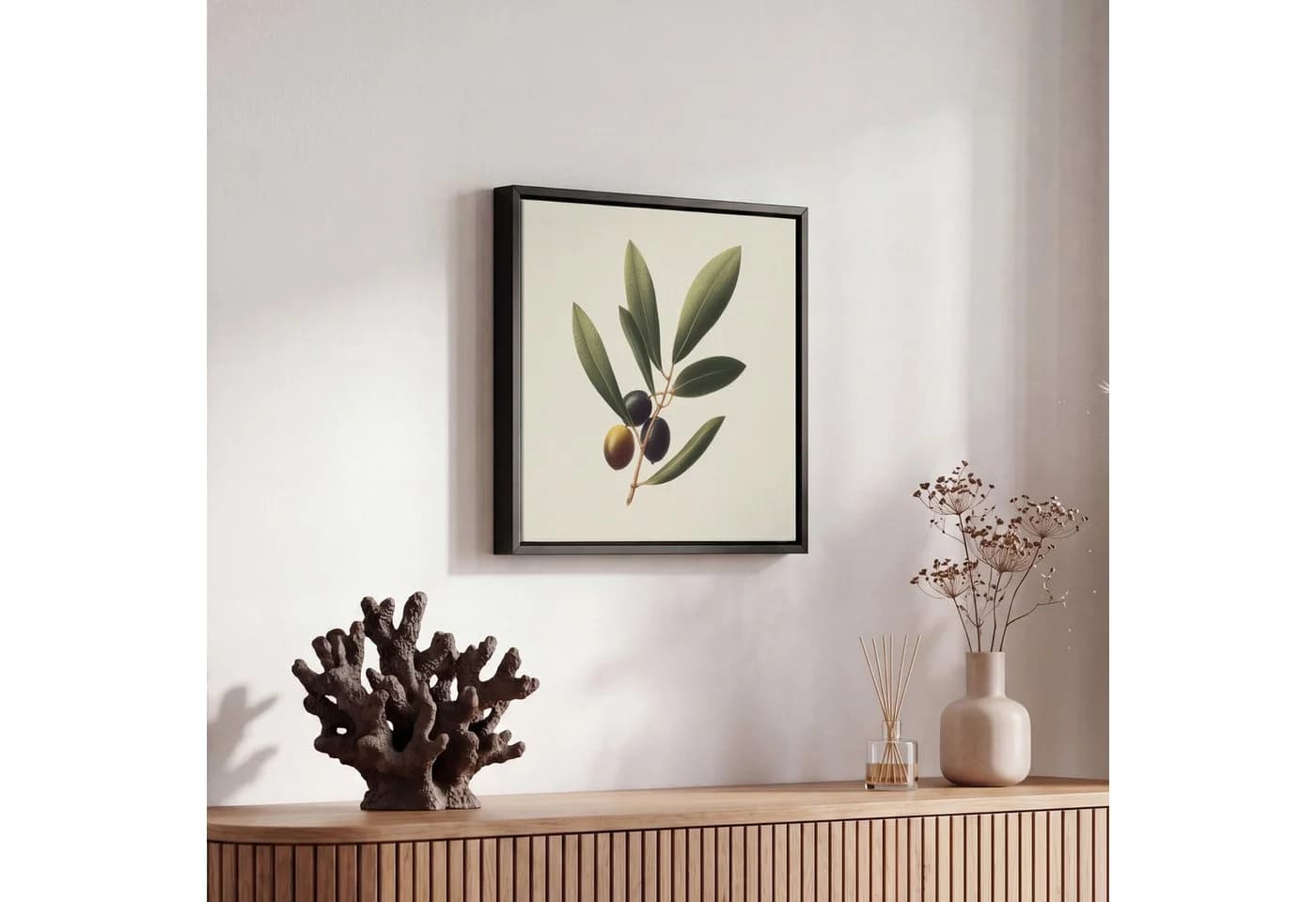 OneMillionCanvasses® Leinwandbild Olivenzweig Dunkelgrün mit Schattenfugenrahmen - Bild 5