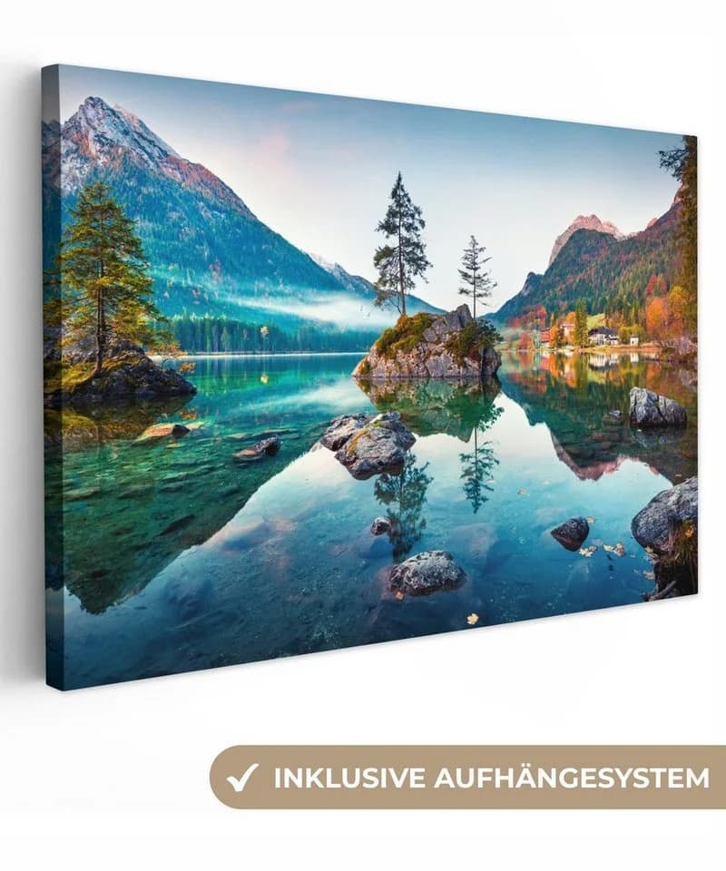 OneMillionCanvasses® Leinwandbild Berge See Natur 30x20 cm - Bild 2