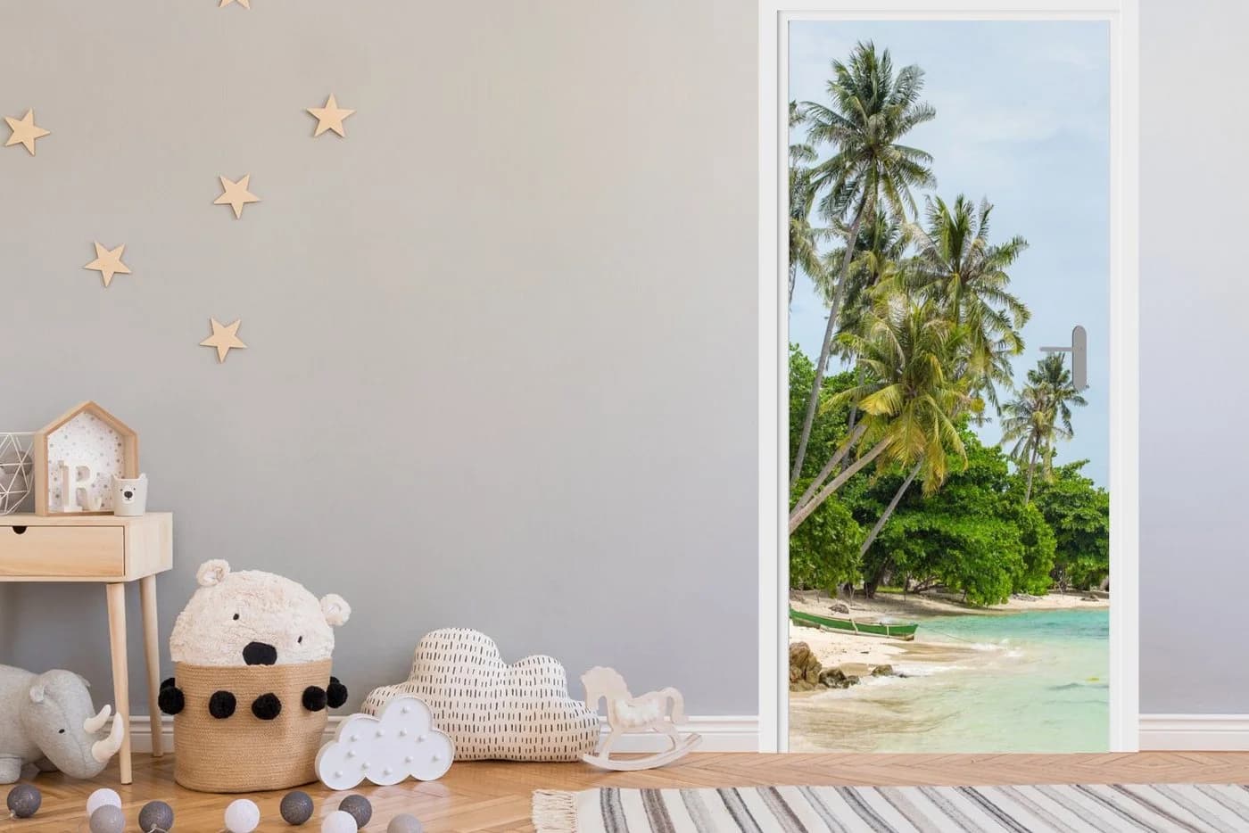 MuchoWow Türtapete Palmen Strand Selbstklebend Bunt - Bild 3