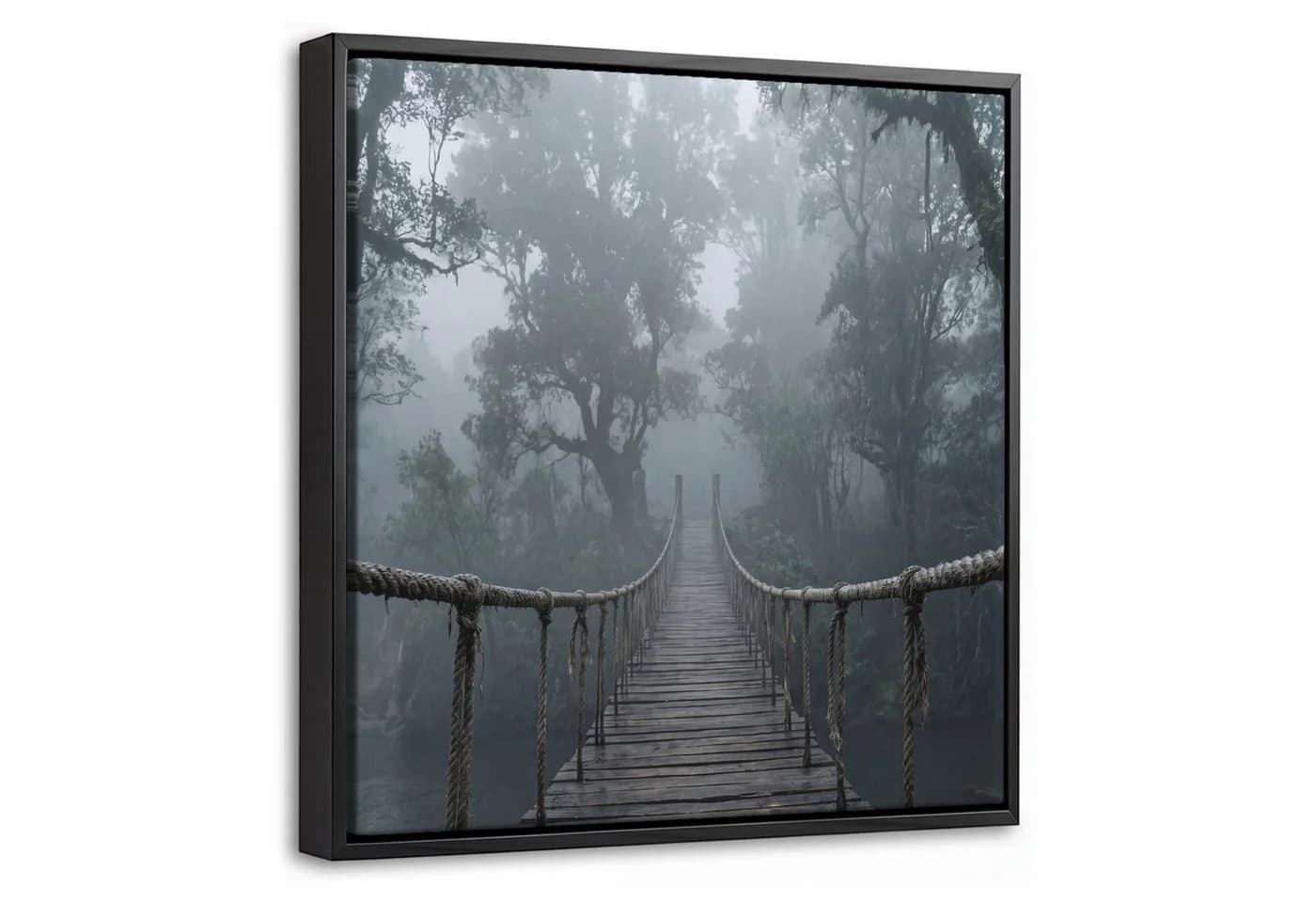 OneMillionCanvasses Leinwandbild mit Rahmen - Brücke Dschungel Nebel Natur - Bild 2
