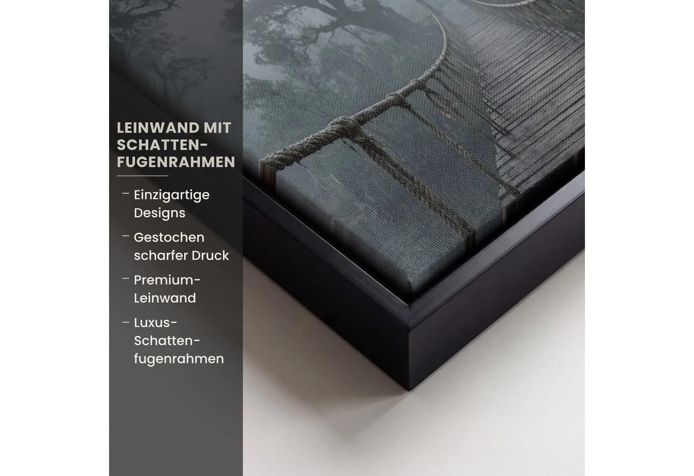 OneMillionCanvasses Leinwandbild mit Rahmen - Brücke Dschungel Nebel Natur - Bild 3