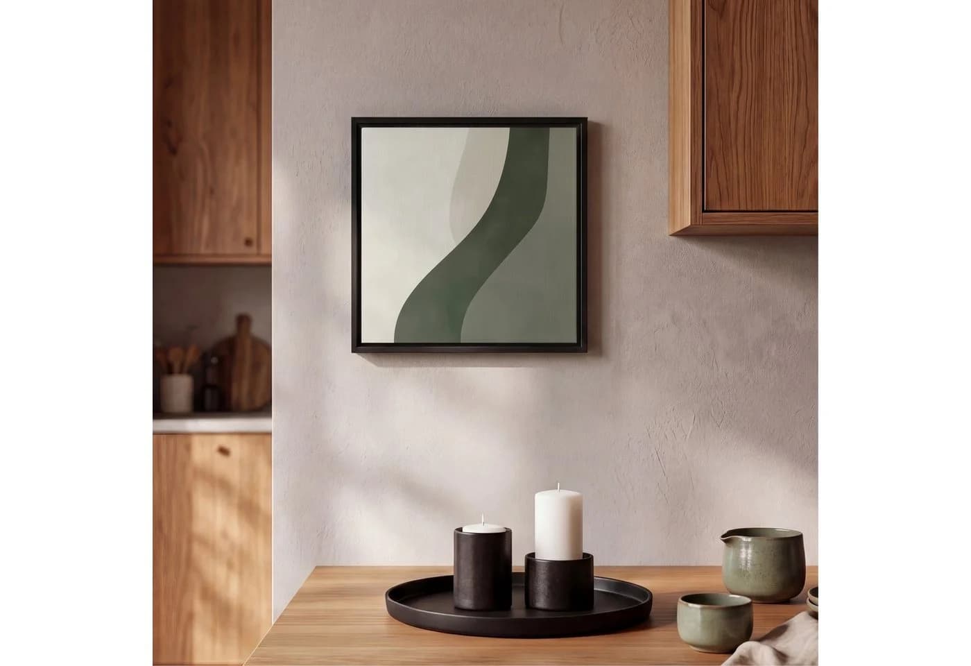OneMillionCanvasses® Leinwandbild Japandi Grün Beige Abstrakt