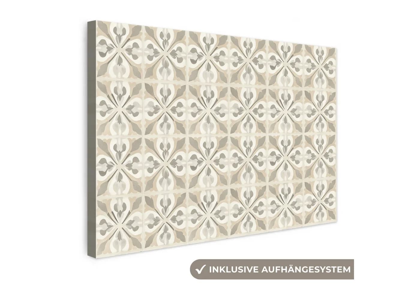 OneMillionCanvasses® Leinwandbild Beige Stilisierte Blüten - Bild 2
