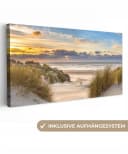 OneMillionCanvasses® Leinwandbild Panorama Strand - Düne - Gras - Sonnenuntergang - Meer Bild 2